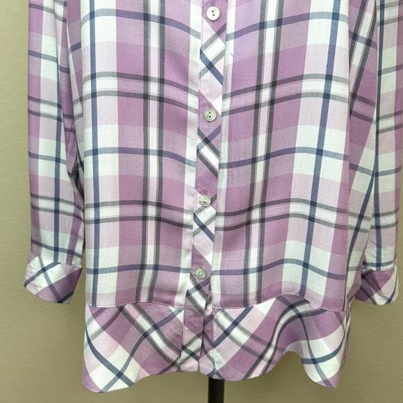 J.Jill Women’s Size MP Purple Plaid Rayon Button Down Shirt - Picture 7 of 13